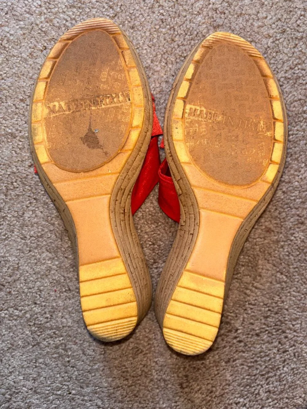 Italian Shoemakers Bright Orange Stretch Strap Cork Wedge Sandals 9M